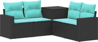 vidaXL Juego De Sof&aacute; 5 Uds. Negro Y Azul Rat&aacute;n Sint&eacute;tico Y Acero Vidaxl