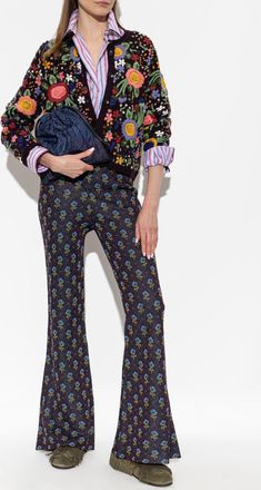 Etro Trousers With Lurex Thread, Womens, Navy Blue