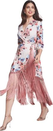 Moskada Bloemenprint Midi Jurk met Franjes - Dames - Casual kleedjes - Roze - XL - Kleedjes