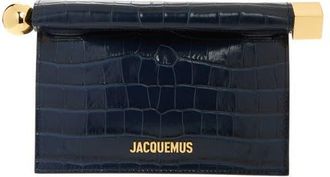 Jacquemus La Pochette Rond Carr&eacute; Croc Embossed Leather Clutch in Dark Navy 390 at Nordstrom