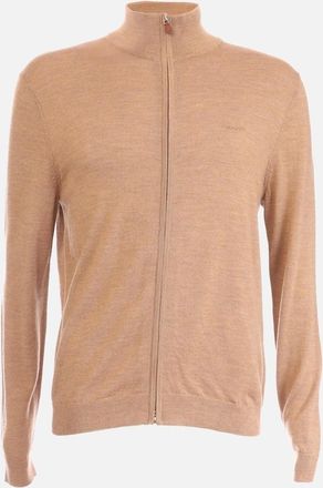 GANT Mens Extrafine Merino Wool Zip Cardigan - Cream/Brown - Size: 42