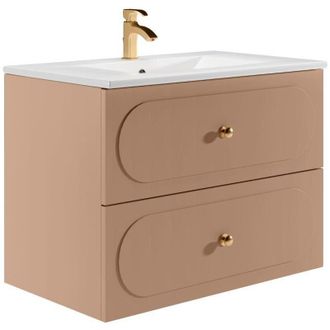 Vente-Unique Mobile bagno sospeso con lavabo da incasso - Rosa antico - 80 cm - SATOBAL