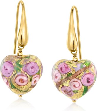 Ross-Simons Golden and Rose Murano Glass Heart Drop Earrings in 18kt Gold Over Sterling