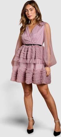 Coast Long Sleeve Mesh Wrap Top Mini Dress in Lilac at Nordstrom, Size 10