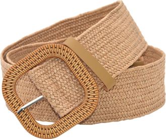 Generic 2025 - Women Belt Straw Woven Elastic Stretch Wide Waist Belts for Dresses with Buckle Famous Belt (Beige, One Size)