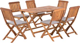 Beliani Conjunto De Comedor De Jard&iacute;n De Madera De Acacia 6 Sillas Plegables Con Cojines Mesa 140 X 75 Cm Rectangular Cento