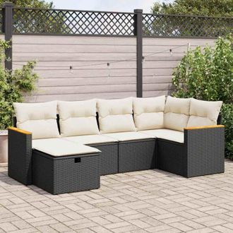 vidaXL Vidaxl - Set De Sof&aacute;s De Jard&iacute;n 6 Piezas Y Cojines Rat&aacute;n Sint&eacute;tico Negro