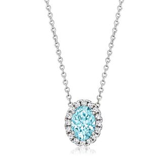 Grown Brilliance 1.20 Carat Lab Grown Halo Oval Pendant Necklace in 14K White Gold, Blue Color, Gift Box Included
