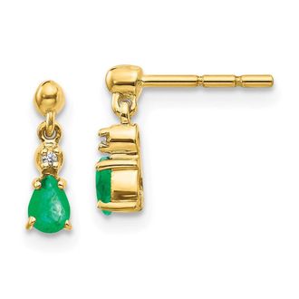 Diamond2Deal 14k Yellow Gold Emerald and Diamond Dangle Earrings