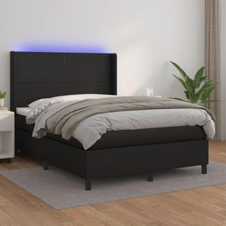 vidaXL Vidaxl - Cama Box Spring Colch&oacute;n Y Led Cuero Sint&eacute;tico Negro 140x190 Cm