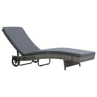 vidaXL Tumbona Con Ruedas Y Coj&iacute;n De Rat&aacute;n Sint&eacute;tico Gris Antracita Vidaxl