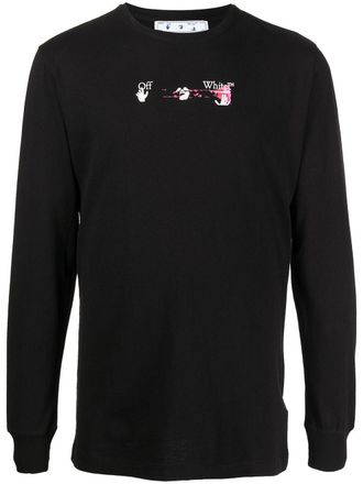 Off-white T-shirt met patroon - Zwart