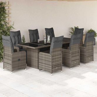 vidaXL Mesita Y Sillas Jard&iacute;n 9 Piezas Y Cojines Rat&aacute;n Sint&eacute;tico Gris Vidaxl