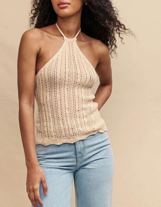 Nobody's Child Womens Mock Crochet Halter Top - Cream - Size: 18/16