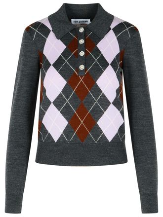 Self Portrait Grauer Wollpullover Argyle von Self Portrait