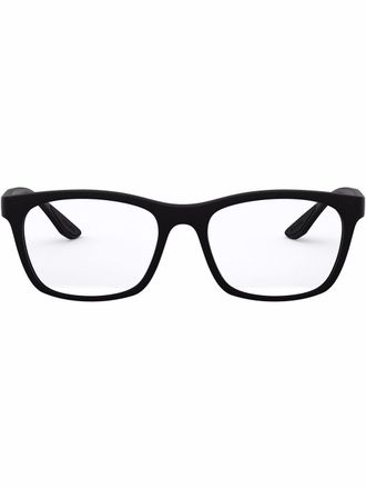 Prada logo-arm square glasses - men - Rubber/Plastic - 55 - Black