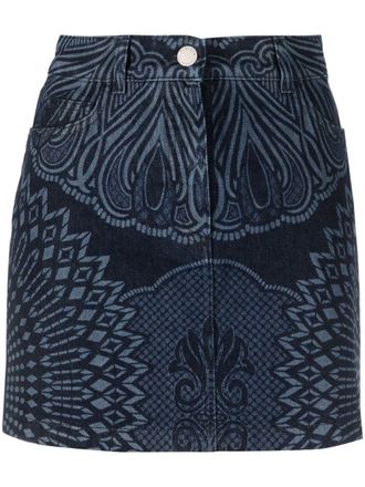 Alberta Ferretti patterned-jacquard skirt - women - Cotton/Cotton/Polyester - 38 - Blue