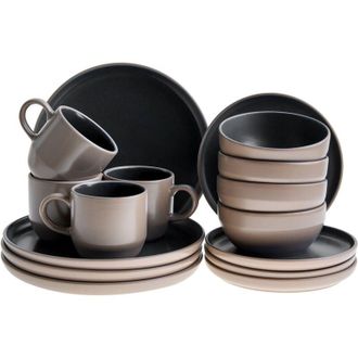 Beliani Set da tavola 16 pezzi in gres elegante per cucina e sala da pranzo per 4 persone beige e blu Nutmeg