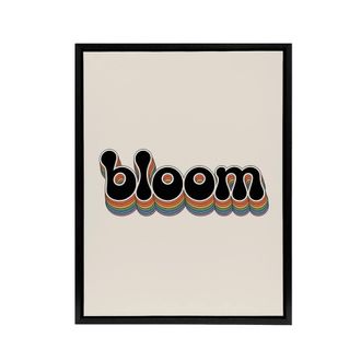 Artery8 Bloom Colourful Retro Rainbow Font Typography Framed Canvas Art Print in Beige | Size: W24 x H32