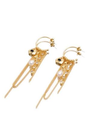 Classicharms Iris Freshwater Pearl and Cubic Zirconia Radiant Reverie Cascade Hoop Earrings in Silver/noir Black at Nordstrom