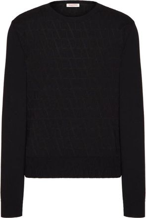 Valentino Garavani Iconographic Sweater - Heren - Ronde hals truien - Zwart - L - Wol - Truien & Vesten