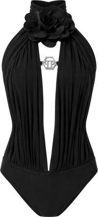 Philipp Plein Bloemen-uitsnijding Bodysuit - Dames - Bodies - Zwart - XS - Polyester - Tops