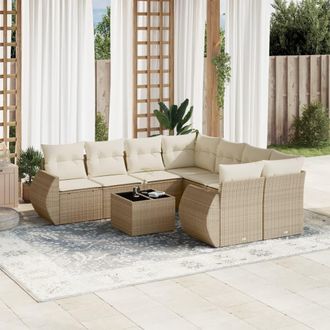 vidaXL Set De Sof&aacute;s De Jard&iacute;n 9 Pzas Con Cojines Rat&aacute;n Sint&eacute;tico Beige Vidaxl