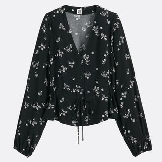 La Redoute Collections Blouse met V-hals, bloemenprint, lange mouwen