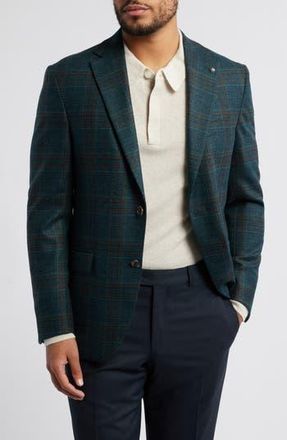 Jack Victor Midland Contemporary Fit Dark Teal Plaid Slub Wool Sport Coat in Blue at Nordstrom Rack, Size 38 Regular