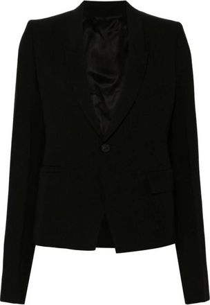 Rick Owens Jassen, Dames, Zwart, S, Wol, Zwarte Wollen Jas met Piekrevers