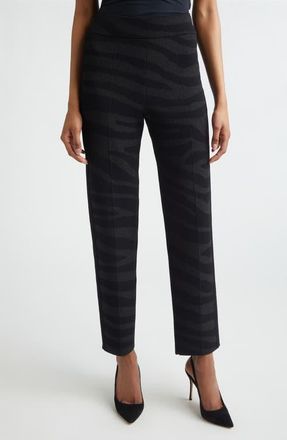St. John Isabel Metallic Zebra Jacquard Santa Roma Knit Pants in Black Metallic at Nordstrom, Size X-Small