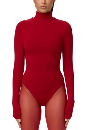 Naked Wardrobe Butter Turtleneck Long Sleeve Bodysuit in Ruby Red at Nordstrom, Size X-Small
