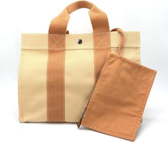 Herm&egrave;s Canvas Tote Bag In Pastel Womens Orange (Pre-Owned)