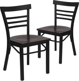 Flash Furniture 2 Pk. HERCULES Series Black Ladder Back Metal Restaurant Chair - Mahogany Wood Seat