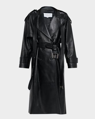 Michael Kors Plonge Leather Belted Trench Coat