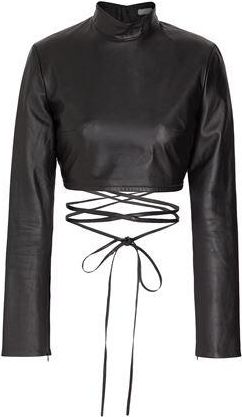 8 by YOOX LEATHER MOCK-NECK CROP TOP
