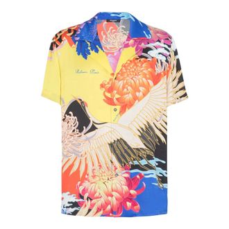 Balmain Camisa de pijama corta de sat&eacute;n con estampado de grulla - Shirts - Hombre - Multicolor - L