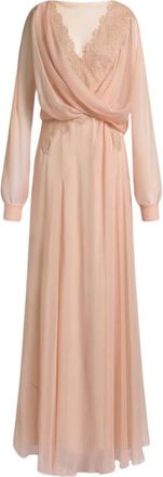 Alberta Ferretti Abito lungo in chiffon di seta con inserti in pizzo - - Dresses - Donna - Rosa - L
