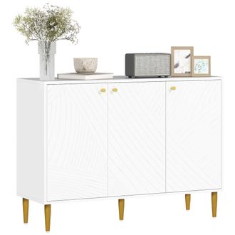 HOMCOM Sideboard Storage Cabinet with 3 Carved Line Doors and 5 Legs White | TJ Hughes