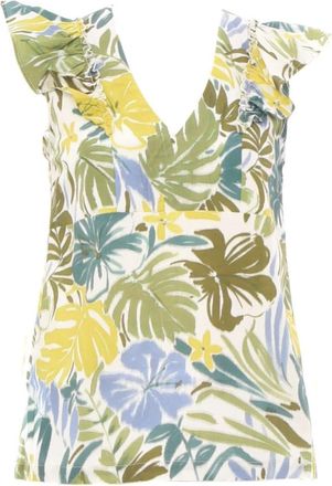 Liu Jo Stijlvolle Groene Top met Fladdermouwen - Dames - Tops zonder mouwen - Groen - 2XL - Katoen - Tops