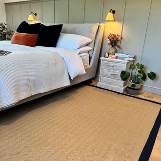 Kukoon Beige Natural Jute Herringbone Pattern Non Slip Navy Border Rug | Size: 240 cm x 330 cm