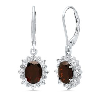 MAX + STONE 925 Sterling Silver Halo Sunburst Oval Gemstone Earrings with White Topaz Accent