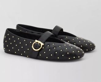 Ferragamo leather quilted studded ballet flats
