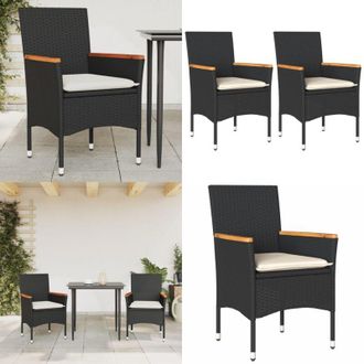 vidaXL Sedie da Giardino con Cuscini 2 pz Nere in Polyrattan - Sedie da esterno - Cuscini per sedie