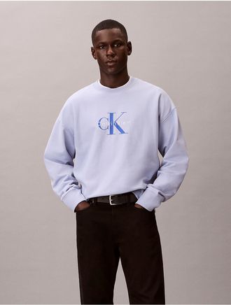 Calvin Klein Jeans Calvin Klein Mens Premium Terry Monogram Logo Relaxed Sweatshirt - Blue - 2XL