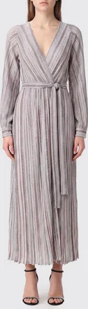 Missoni Cardigan lungo a righe multicolor in lurex con cintura in vita