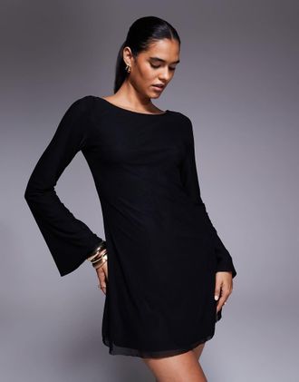 Princess Polly Lukea - Vestito corto in rete con schiena scoperta e maniche svasate nero