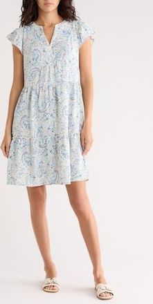 Lucky Brand Flutter Sleeve Tiered Minidress in Cream Paisely at Nordstrom Rack, Size Medium