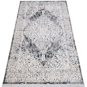 RugsX Rugsx - Alfombra Moderna Rebec Franjas 51122a - Dos Niveles De Vell&oacute;n Crema / Azul Oscuro Blue 80x150 Cm