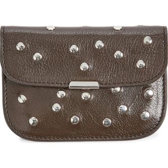 Christophe Lemaire Soft Tab Studded Leather Card Holder in Dark Chocolate at Nordstrom